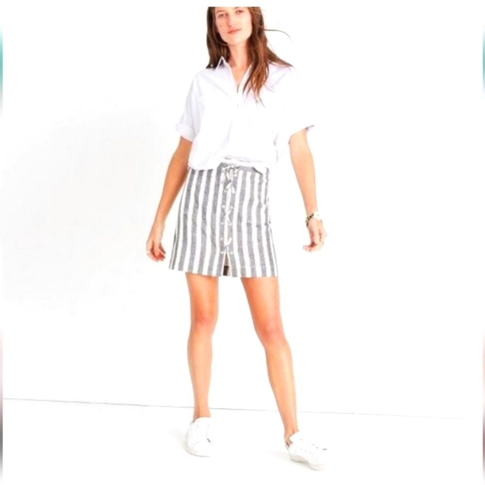 Madewell Striped Lace Up Linen blend Mini Skirt 2 gray
